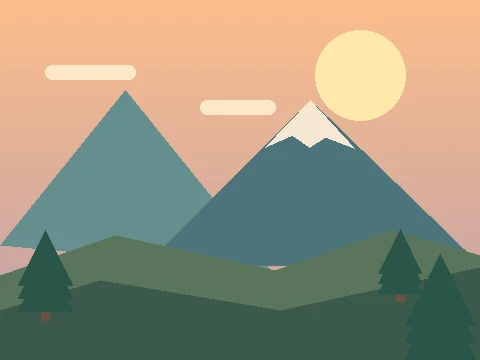 Original sunset mountain illustration with smooth colors